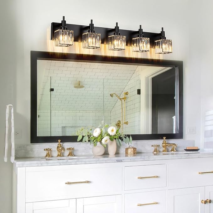 Black Crystal Bathroom Vanity Light 5-Light Modern Bathroom Lighting Fixtures - Image 2
