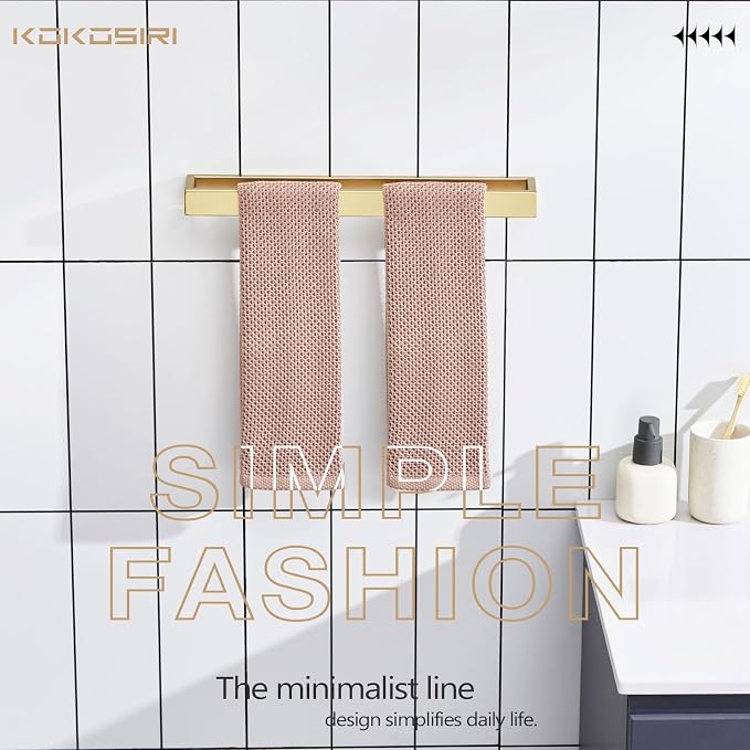 KOKOSIRI Towel Bar Brushed Gold Bath Towel Holder 16 Inch Kitchen Towel Hanger - Image 3