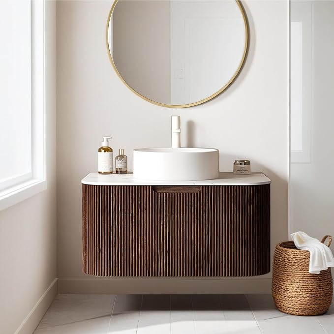 30" Floating Bathroom Vanity Without Sink, Marble Top, Solid Wood Surface and by Unknown
