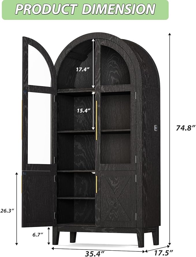 74.8”H Arched Storage Cabinet, 5-Tier Arched Kitchen Pantry - Image 2