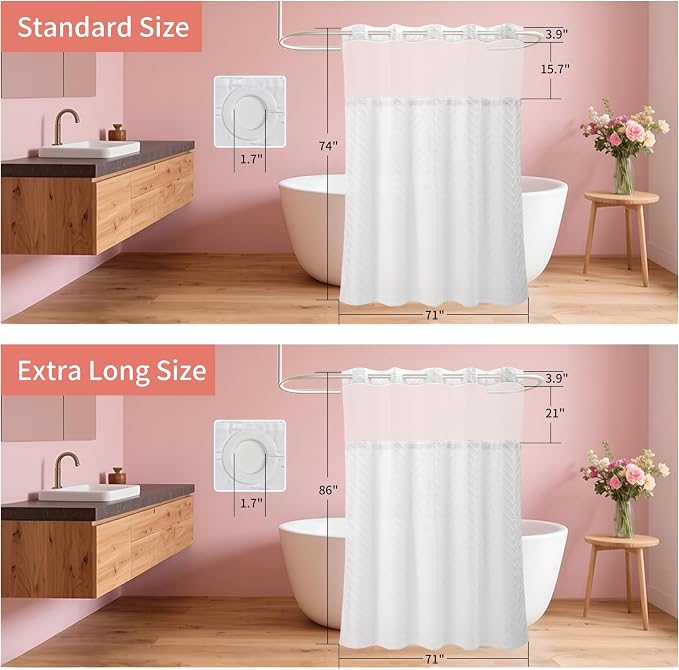 Hookless Shower Curtain with Snap in Liner 71" x 74" Double-Layer Waterproof - Image 6