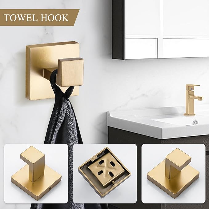 TURS Brushed Gold Bathroom Accessory Set 4-Pieces Bathroom Hardware Set Square - Image 4