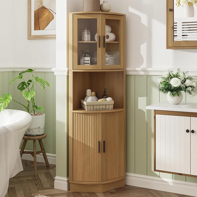 64.9" Tall Corner Cabinet, Modern Fluted Storage Cabinet - Image 8