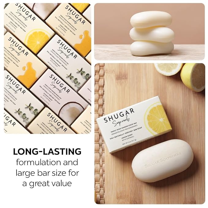 Shugar Soapworks Oatmeal & Lemon Verbena 5 oz Beauty Bar Soap 8-Pack | - Image 3