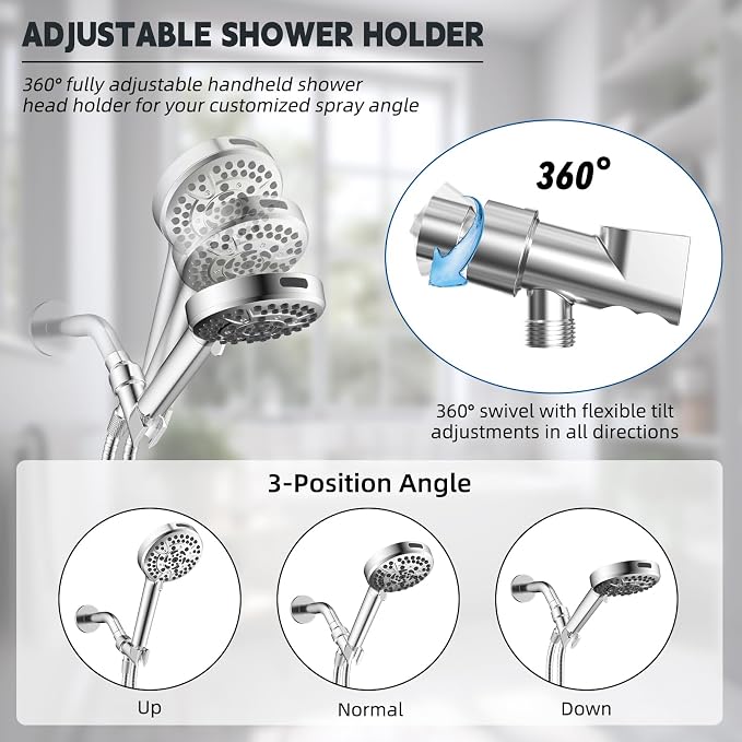 Hibbent Universal All Metal Handheld Shower Head Holder, Adjustable Solid Brass - Image 3