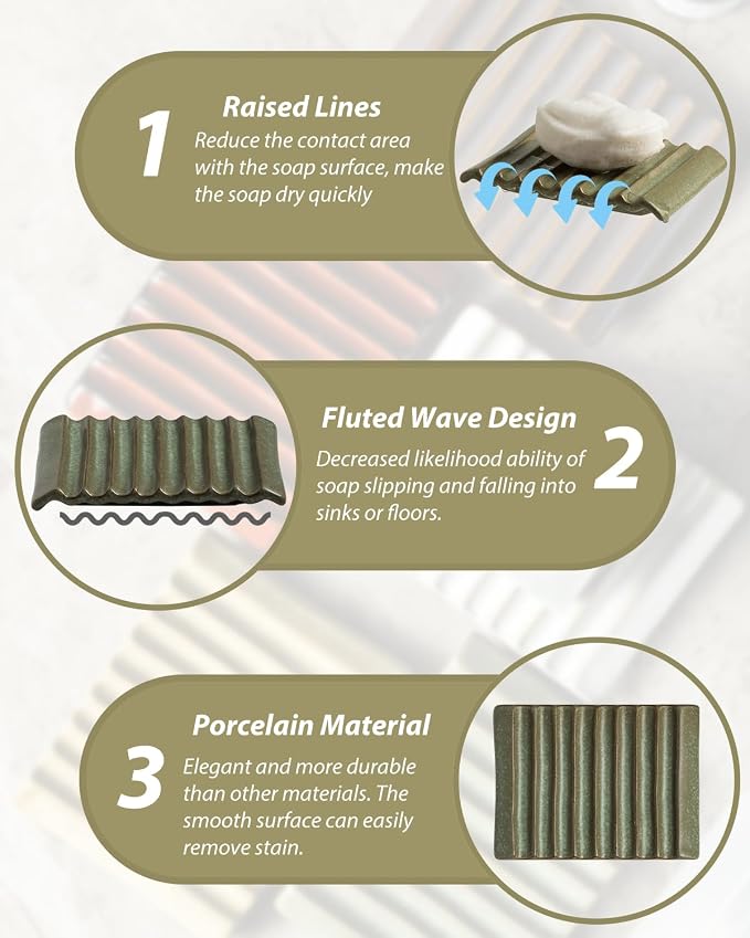 Soap Dish, Ceramic Soap Holder Bar Soap Saver Non-Slip Bathroom Accessories - Image 2