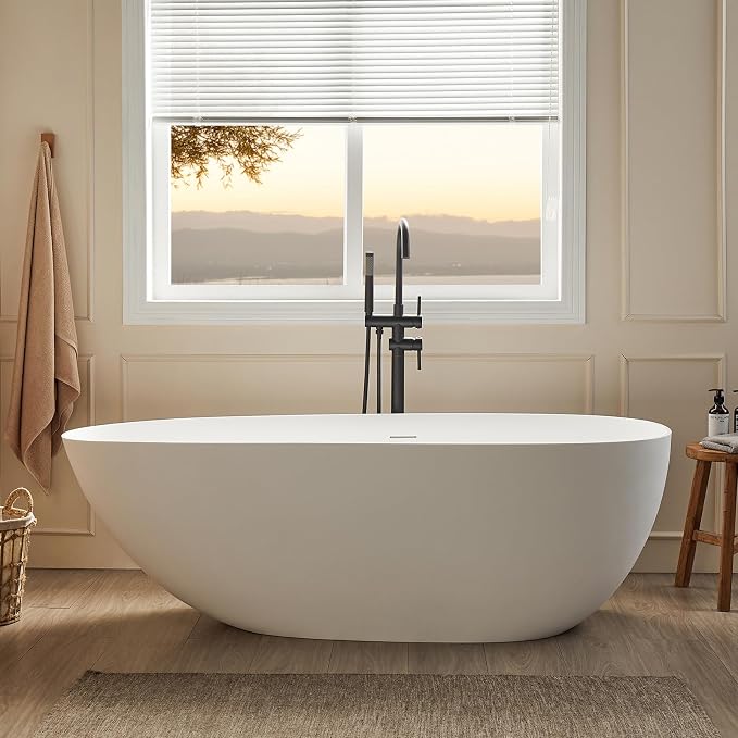 Cpingao 67" Stone Resin Freestanding Bathtub, Egg Shell Solid Surface Soaking by Cpingao