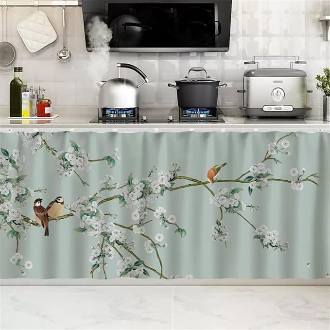 SK Studio Short Curtains for Kitchen, Cabinet Shelf Dust-Proof Blackout Tier by SK+Studio