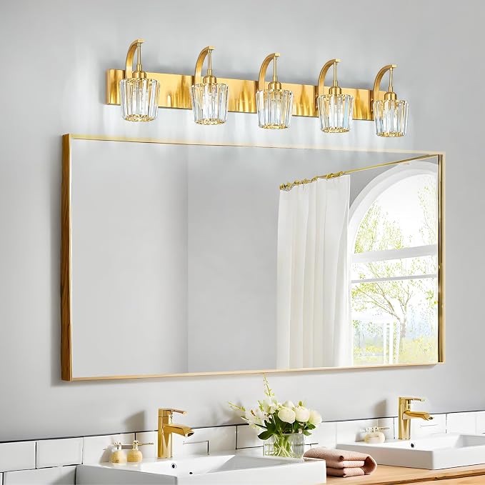 Modern Bathroom Vanity Light, 5-Light Gold Wall Sconce - Image 7