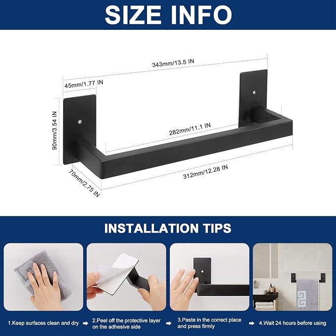 NearMoon Self Adhesive Bathroom Towel Bar, Stainless Steel Square Bath Wall - Image 2