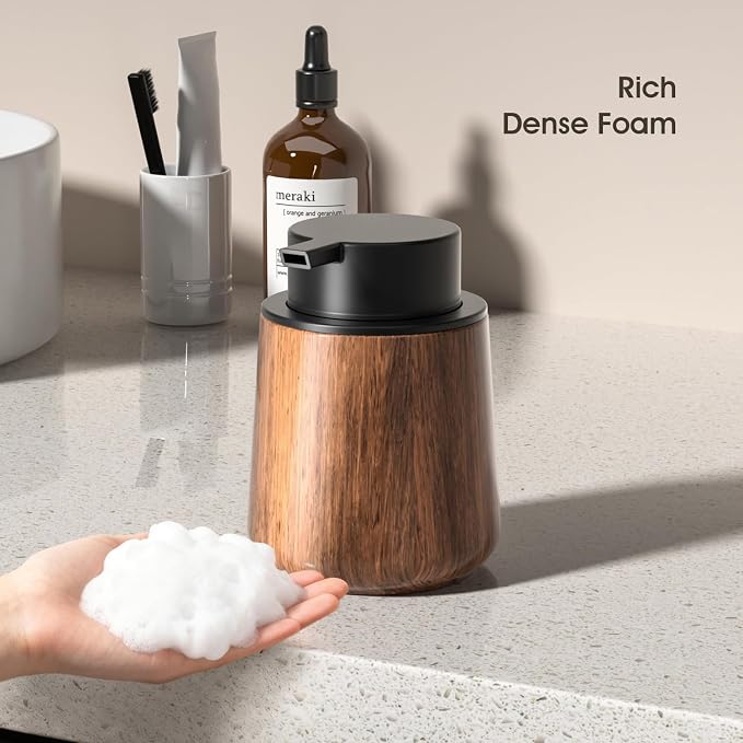 18 Oz Walnut Color Foaming Hand Soap Dispenser, Refillable Modern Home Decor - Image 3
