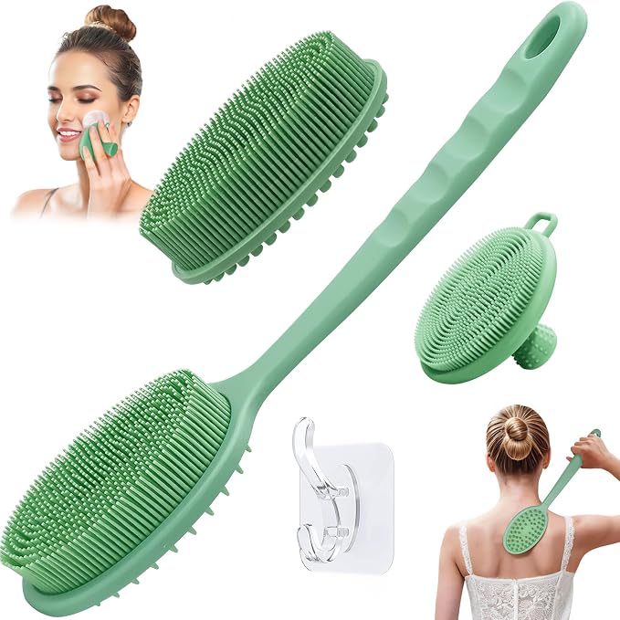 Silicone Face & Back Scrubber Set, Manual Face & Body Scrubber Exfoliator by GEENOA