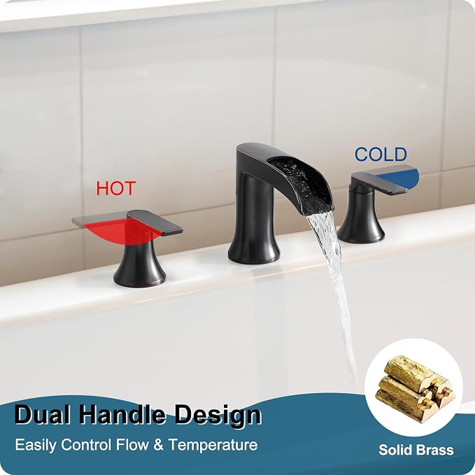 Oil Rubbed Bronze Waterfall Tub Faucet 3 Hole, Brass High Flow Roman Bathtub - Image 3