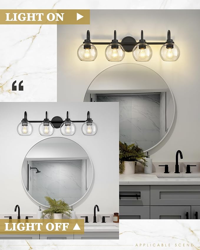 Bathroom Light Fixtures, 4-Light Matte Black Vanity Lights - Image 4