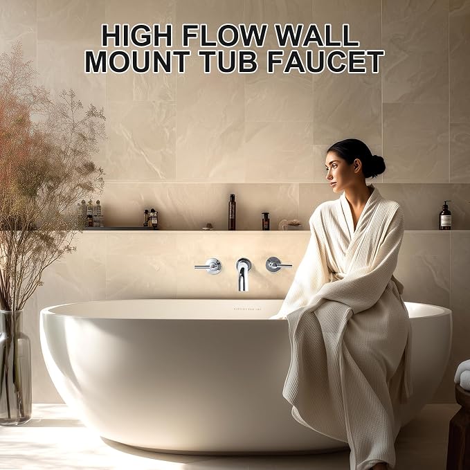 Wall Mount Tub Filler Tub Faucet High Flow Bathtub Faucets Two Handles Solid - Image 7