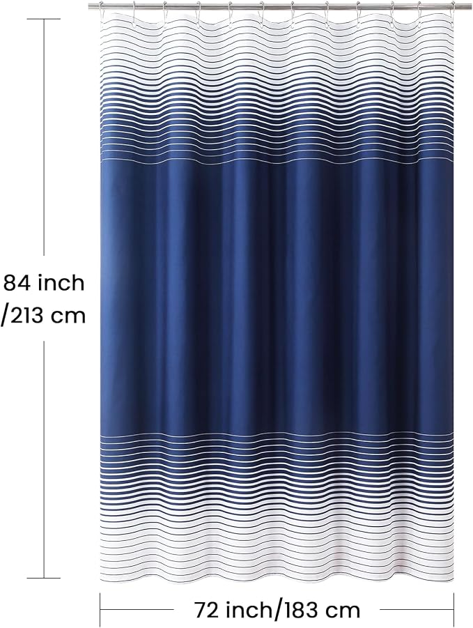 Extra Long Blue Shower Curtain, Modern Navy Blue and White Gradient Horizontal - Image 6