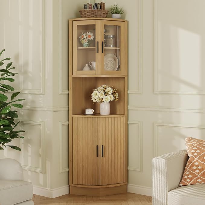 64.9" Tall Corner Cabinet, Modern Fluted Storage Cabinet - Image 9