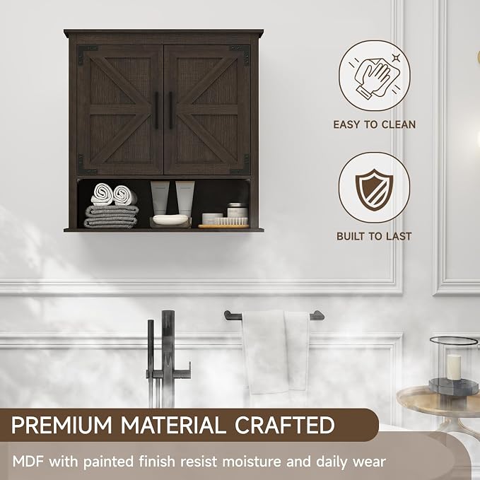 HollyHOME Bathroom Wall Cabinet, Farmhouse Barn Door Wood Medicine Cabinet - Image 8