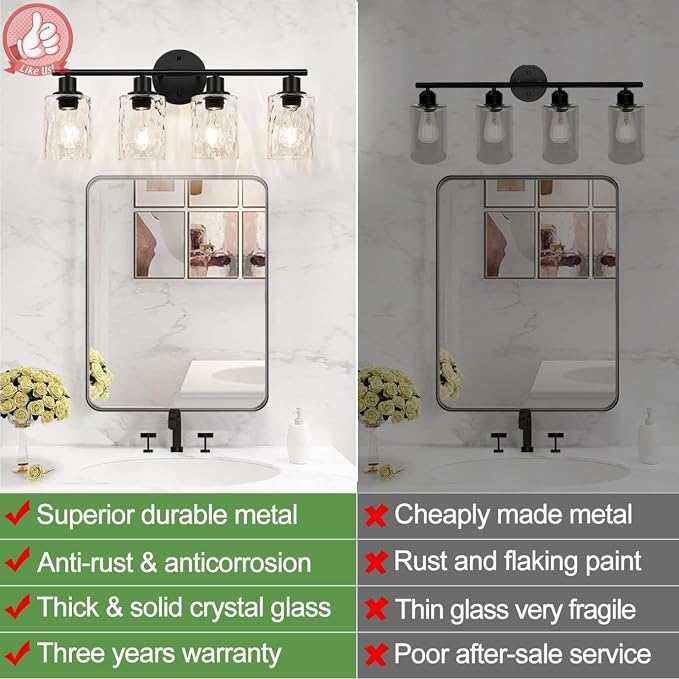 4-Light Bathroom Light Fixtures, Matte Black Vanity Lights - Image 2