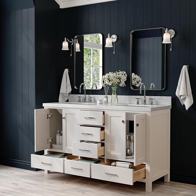ARIEL Cambridge 61 Inch Grey Bathroom Vanity Double Sink, Solid Wood, Carrara - Image 5