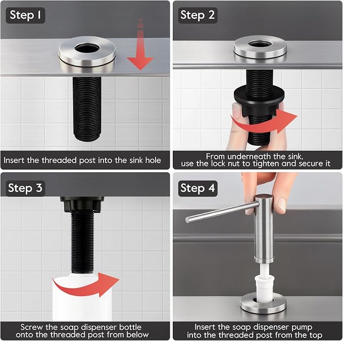 GAPPO Soap Dispenser for Kitchen Sink, Built in Sink Soap Dispenser, Brushed - Image 7