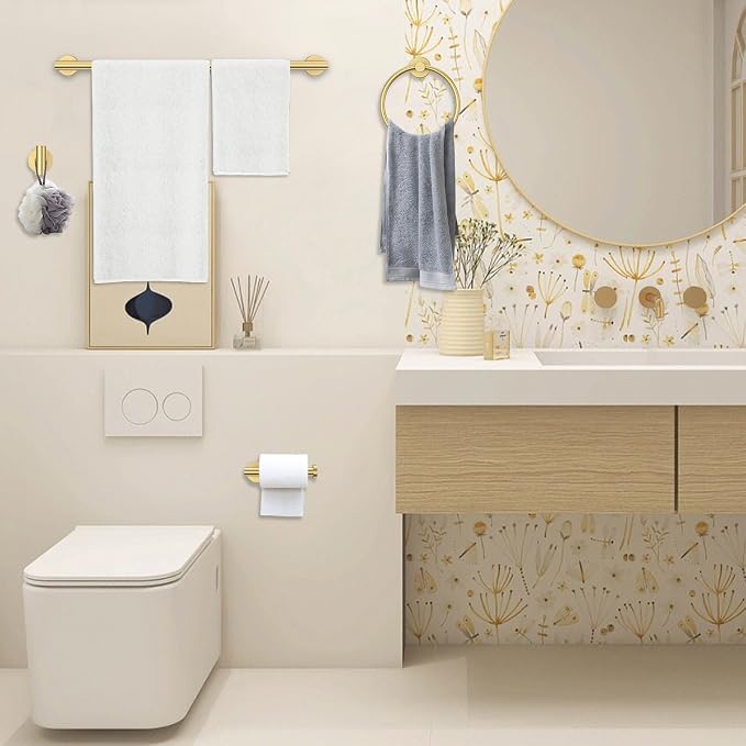 Brushed Gold Towel Bar Set 10 Pieces Round Bathroom Hardware Set Includes - Image 7
