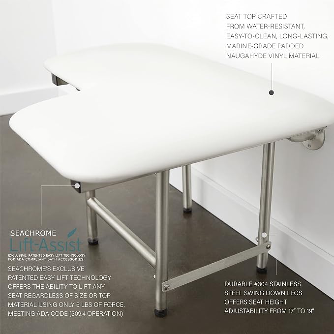 32" x 22.5" White Padded Wall Mount Folding Left-Handed Transfer Bench Shower - Image 4