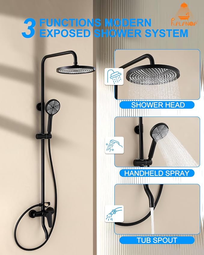 Outside Shower Kit, 3 Functions Handle Tub Rainfall Shower Faucet Sets - Image 2