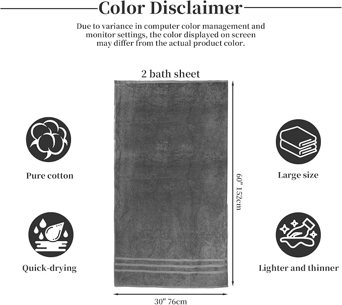 Cotton Bath Towel – Large 30x60 Inches, Thick & Absorbent Towel - Image 7