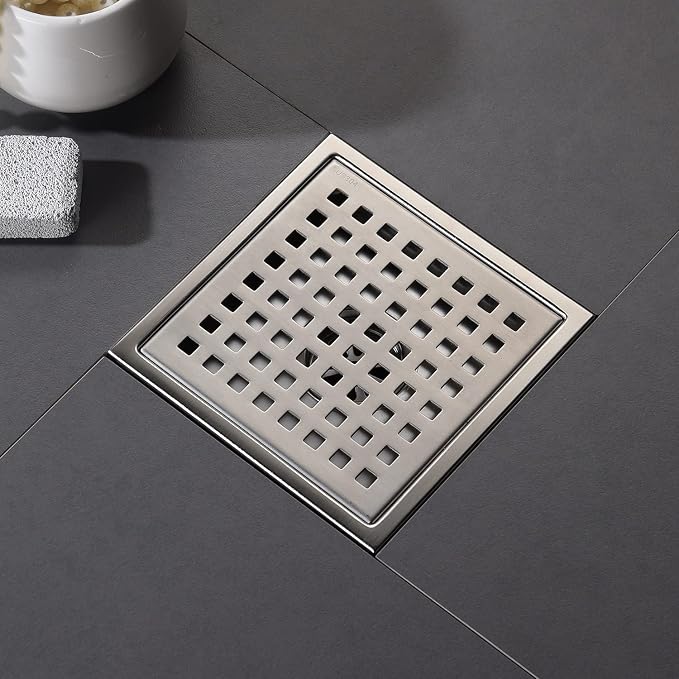 6 Inch Shower Drain Brushed Nickel Square - Image 2