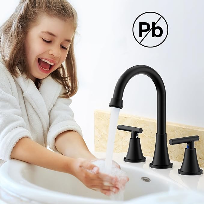 Bathroom Faucets for Sink 3 Hole, Hurran Matte Black Bathroom Sink Faucet - Image 7