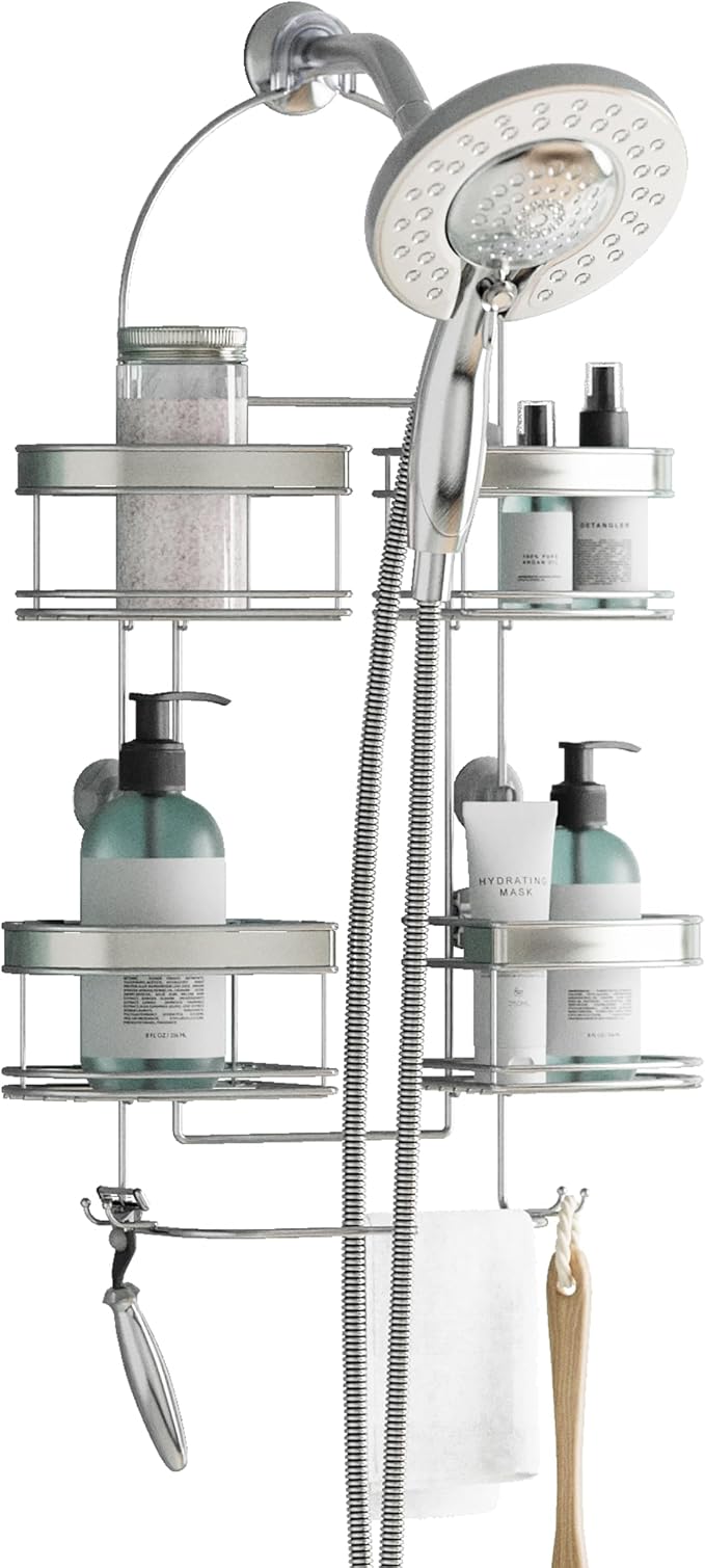 Zenith Expandable Handheld Shower Head/Large Bottle Caddy, Stainless Steel by ZennaHome
