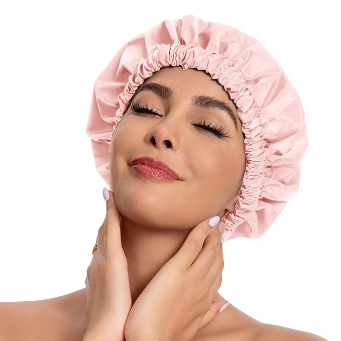 Reusable Shower Cap for Women, Stylish Large Waterproof Shower Bonnet Washable by Edoneery