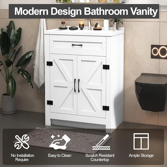 24inch Bathroom Sink Vanity Combo, Small Freestanding Single Bath Vanity Sink - Image 9