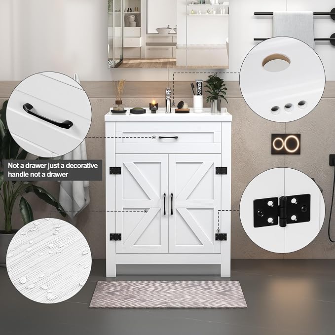 24inch Bathroom Sink Vanity Combo, Small Freestanding Single Bath Vanity Sink - Image 4