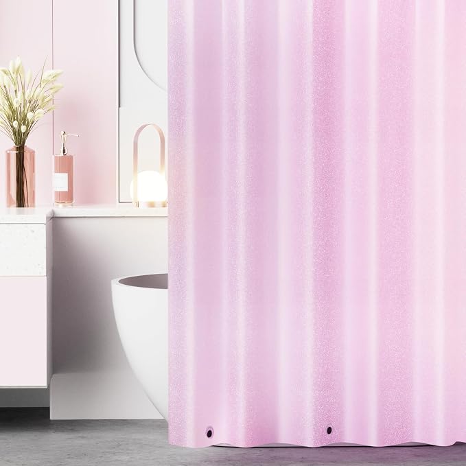 Dreamy Pink Glitter PEVA Shower Curtain, Waterproof Plastic Sparkle Shower - Image 6