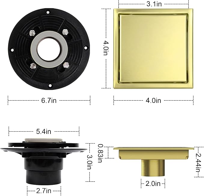 4 Inch Square Shower Floor Drain, Shower Drain Kit - Image 7
