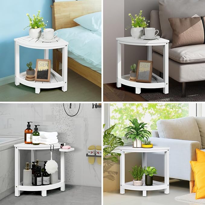 Ollieroo 2-Tier Bamboo Corner Shower Stool - Image 8
