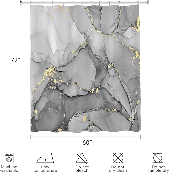 Grey Marble Shower Curtain 60x72, Modern Abstract Fabric Shower Curtains - Image 6