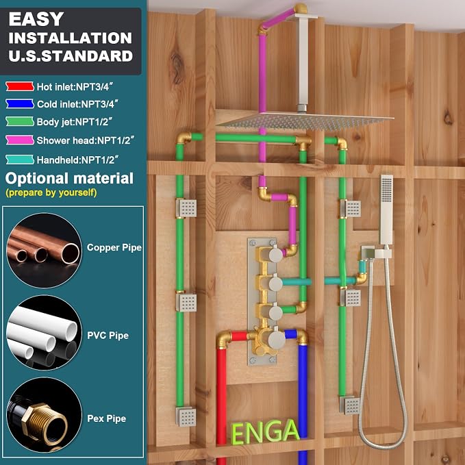 Enga Shower Jets System, 16 inch Ceiling Rainfall Shower System - Image 7