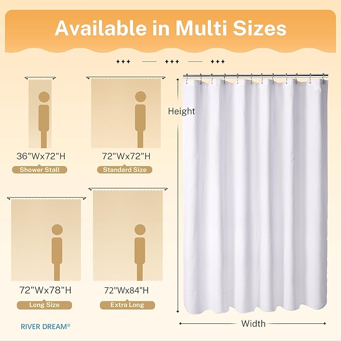 River Dream Extra Long Waffle 3 in 1 Shower Curtain Set, Waterproof - Image 6