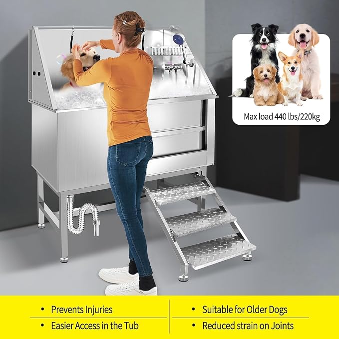50" Stainless Steel Dog Washing Station, Pet Grooming Tub - Image 4