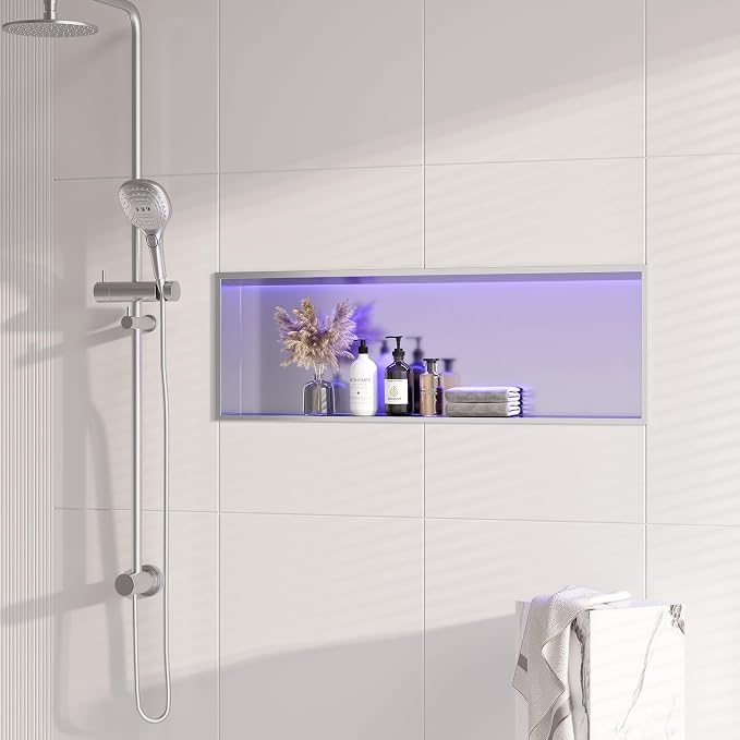 36X12 RGB Shower Niche, Brushed Nickel Stainless Steel LED Wall Niche, No Tile - Image 2