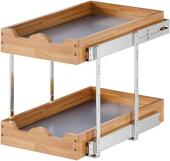OCG 2 Tier Pull Out Drawers For Cabinets, Double Tier Slide out Wood Cabinet - Image 7