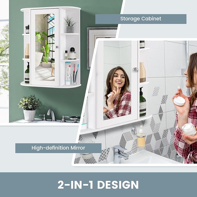 COSTWAY Wall Mounted Bathroom Cabinet, Storage Organizer - Image 4