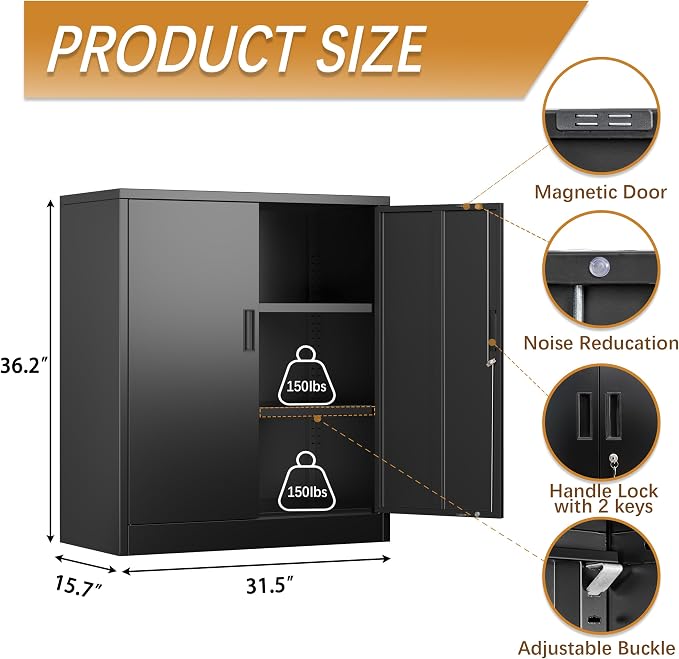 Metal Storage Cabinet, 36 Inch Tall Metal Storage Cabinet - Image 3