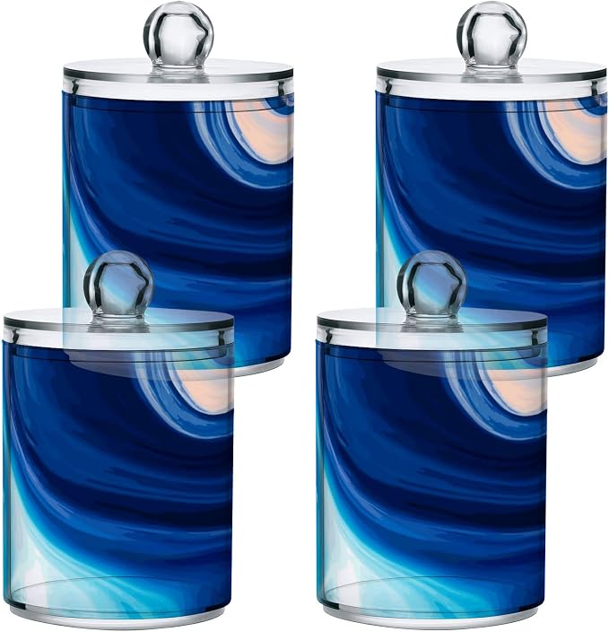 MNSRUU 4 Pack Qtip Holder Organizer Dispenser Marble Bathroom Containers - Image 2