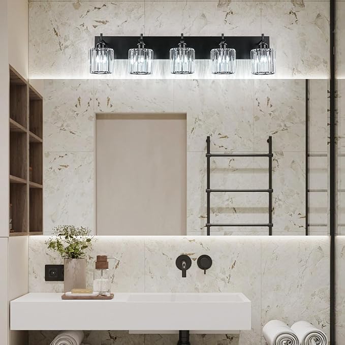 Black Crystal Bathroom Vanity Lights, Modern 5-Lights Bathroom Lighting - Image 3