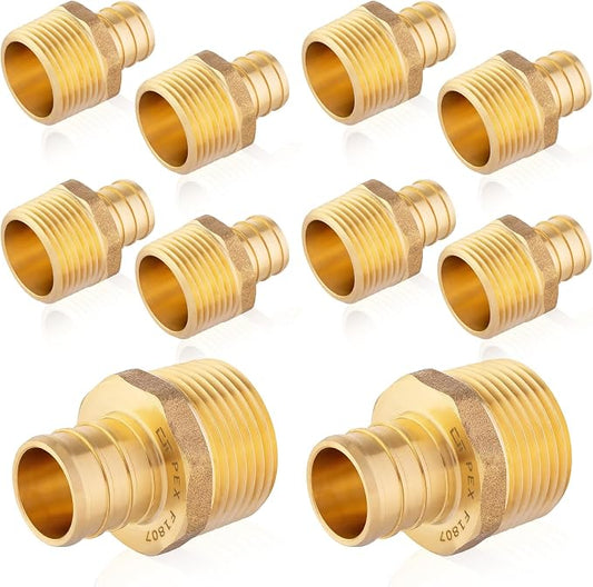 10-Pack HeSun PEX Fittings, Brass Crimp Male Adapter Fitting, ASTM F1807 by HeSun