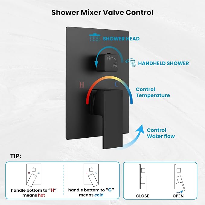 gotonovo Rainfall Bathroom Shower System Rain Shower Head and Handle Set Wall - Image 7